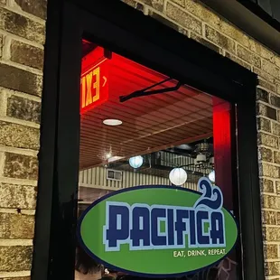 the entrance to a restaurant