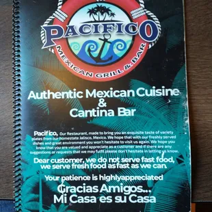 Menu cover