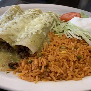 Enchiladas verde with ground beef