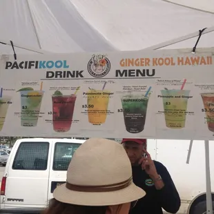 Drink menu at the ala Moana farmers market.