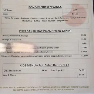 a menu for a restaurant