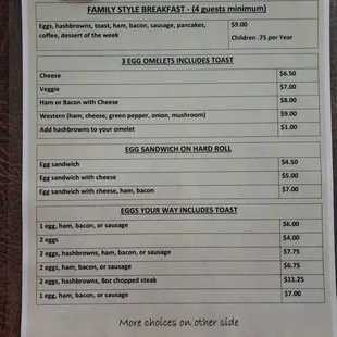 breakfast menu
