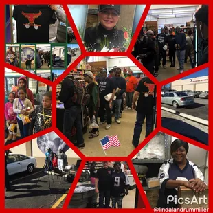 a collage of pictures of people shopping