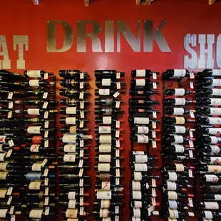 a wall of wine bottles