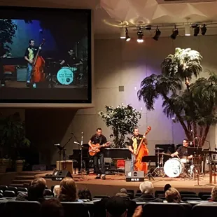 a band performing on stage