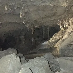 Stalactites throughout the cave. Watch your head when walking through low clearance areas, they can cut your forehead.
