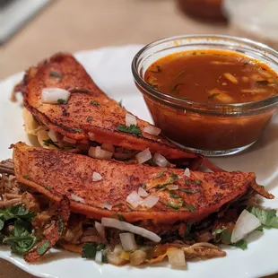 Birria tacos (plated at home)