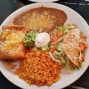 Shreaded beef taco and Chili Verde Chimichanga.