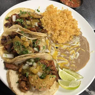 Taco Tuesday Al pastor taco plate with rice and beans!!!