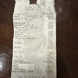 Receipt of the high prices for awful food.
