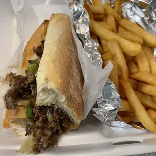 Cheese steak &amp; French fries.