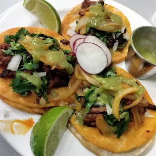 Delicious tacos! Double tortilla and plenty of meat..yum!