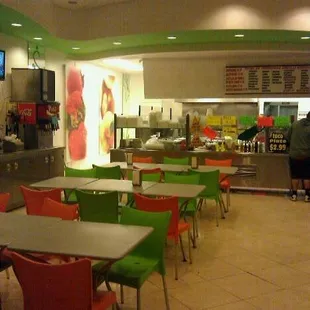 Restaurant interior. Looks like it used to be a yogurt place.