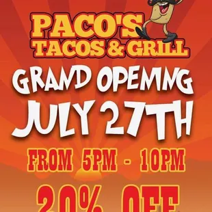 Grand opening July 27th 2019