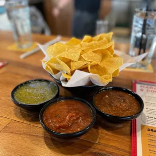 three bowls of salsa