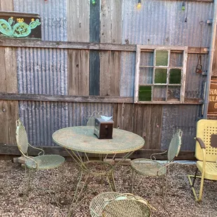 a table and chairs outside