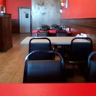 Inside Paco's Tacos. Casual but clean. Fine for a quick meal.