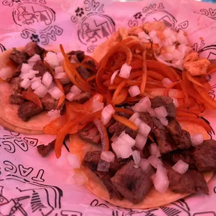 Brisket chicken and beef tacos