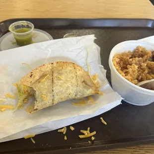Hard shell taco, shredded beef and beans &amp; rice. Good flavor! I would return to Pacos for more tacos!!
