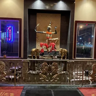 Statue and fountain in entryway