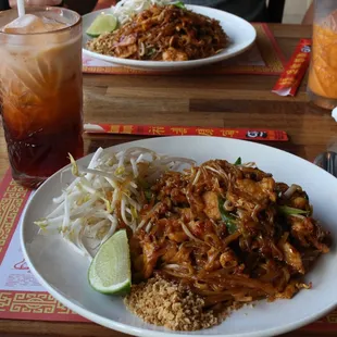 Chicken Pad Thai, with flavorful Thai Tea!
