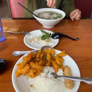 The Orange Chicken Special Combination and ribeye pho. The most consistently delicious and crispy Orange Chicken