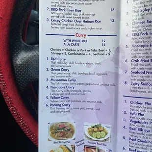 Menu ( Rice Dishes &amp; Curry )
