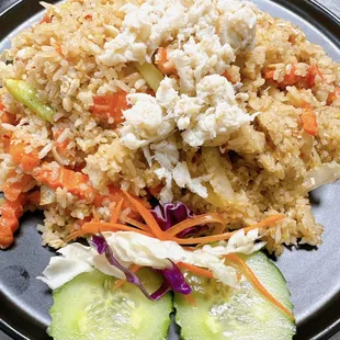 a plate of rice and vegetables