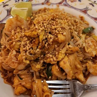Pad Thai with Chicken and Shrimp.