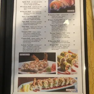 Sushi Roll menu as of January 2023