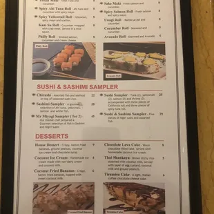 Sushi and Dessert menu as of January 2023
