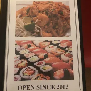 Front of the menu as of January 2023