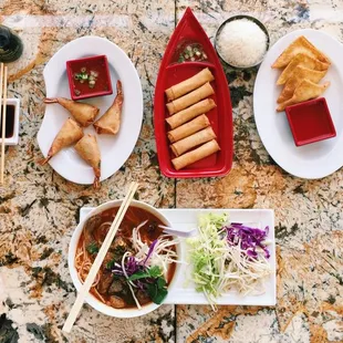 a variety of food on plates