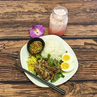 Stew pork leg over rice