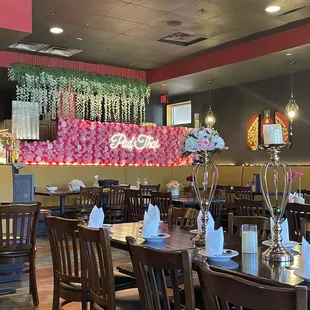 tables and chairs in a restaurant