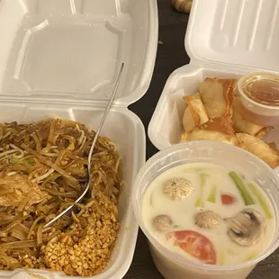 Pad Thai, Crab Rangoon, Tom Kha (Coconut Milk)