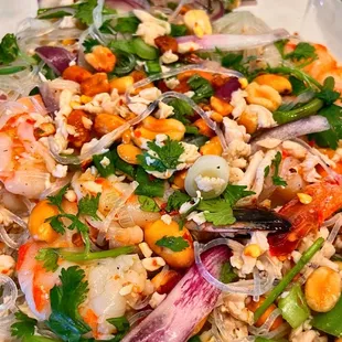 shrimp, shrimp, rice, and vegetables