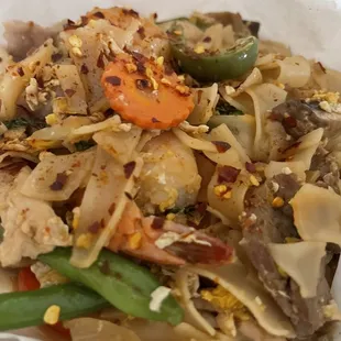 Drunken noodle. Level 2 was good for the kids.