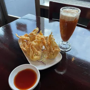 Wontons and Thai tea