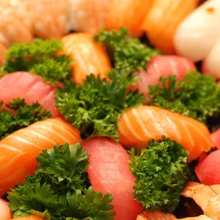 a close up of a plate of sushi