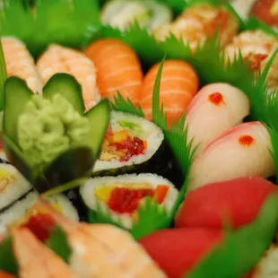 a variety of sushi on a platter