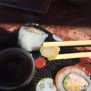 Are you kidding! They cut the shrimp tempura in half! This is from my Orange Roll. Just Ridiculous!