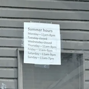 Summer hours