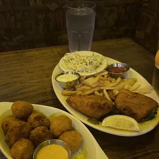 Shrimp &amp; Grits Fritters and Fish and Chips