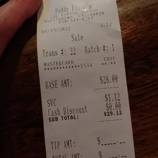 $1.12 credit card fee.