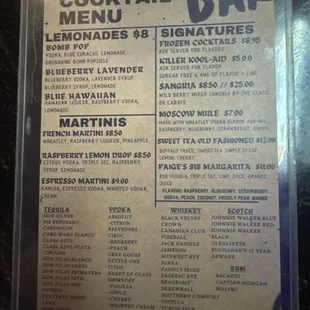 Drink menu