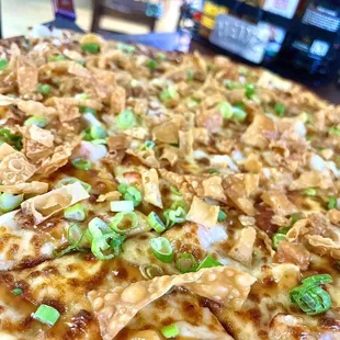 a close up of a pizza