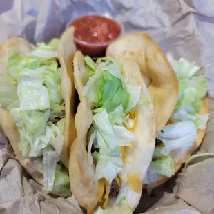 two tacos in a basket