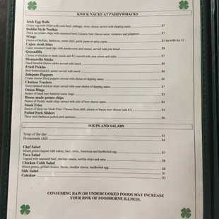 a menu for a restaurant