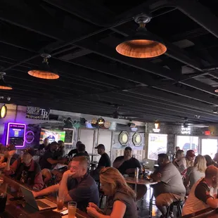 a large group of people sitting at a bar